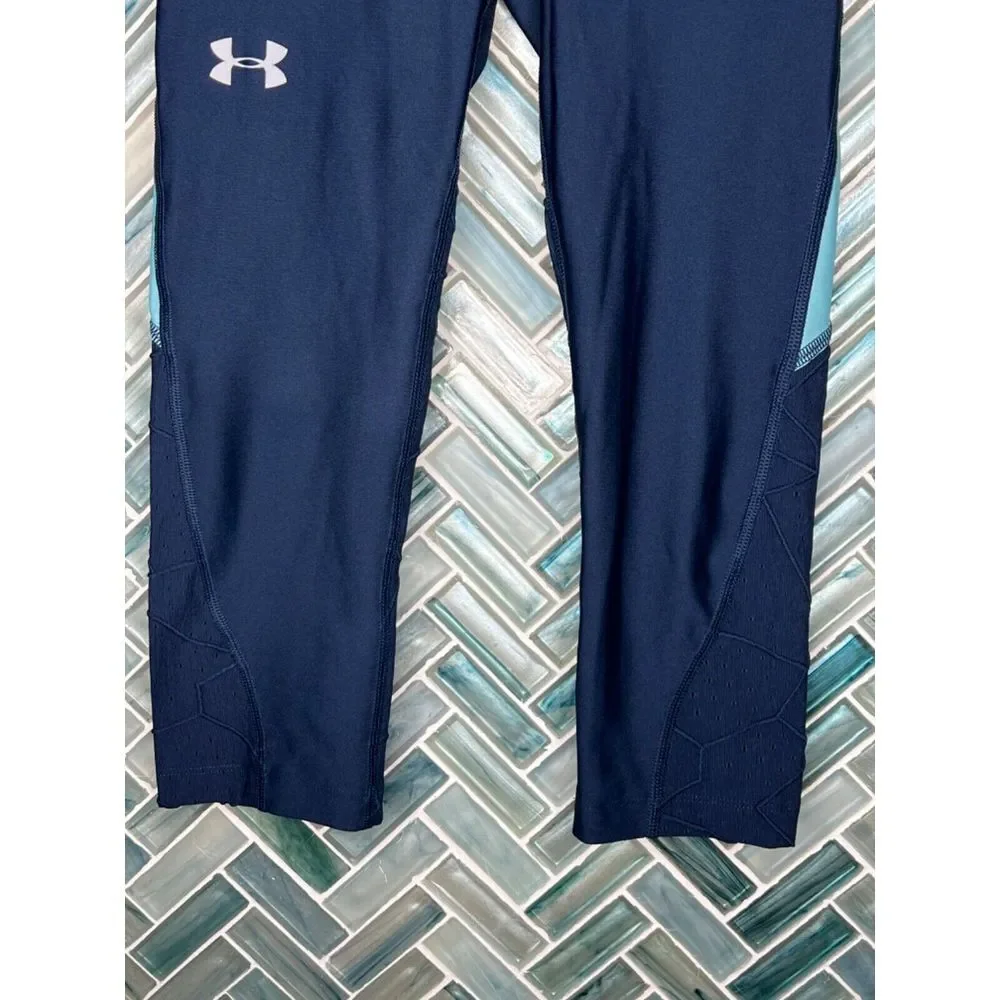 WOMENS UNDER ARMOUR NAVY BLUE HEAT GEAR‎ CAPRI COMPRESSION LEGGINGS PANTS XS
